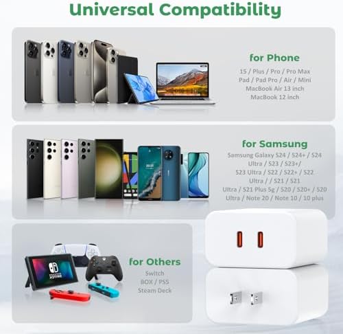 40 W Dual-Port USB-C Fast Charger for i Phone 15/16/14/13/12/11 Pro Max & Samsung – High-Speed Compact Charging Block with Power Delivery & Quick Charge for Home and Travel Efficiency