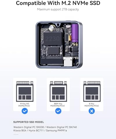 Ultra-Fast DOCKCASE 2230 M.2 NVMe SSD Enclosure with Power Loss Protection – Premium USB 3.2 Gen 2 Type-C Adapter for Enhanced Data Security and Speed, Compatible with NVMe PCIe SSDs, M-Key/B+M Key Support, Sleek Grey Design for Tech Enthusiasts and Gamers