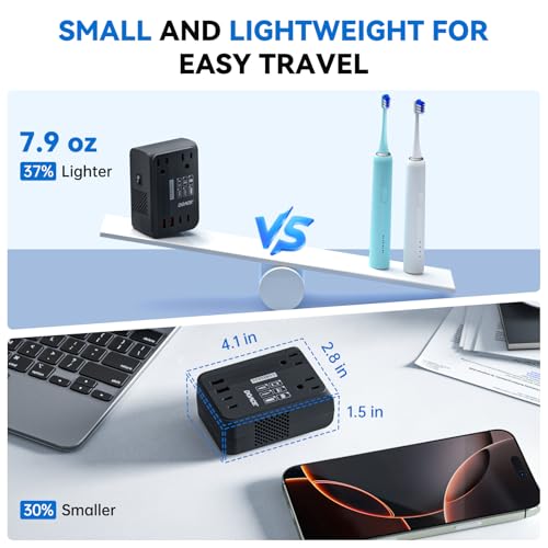DOACE 220 V to 110 V Travel Voltage Converter: Ultimate Power Adapter with 4 USB Ports for Hair Tools – Compact, Safe, and Efficient Global Charging Solution for Beauty on the Move