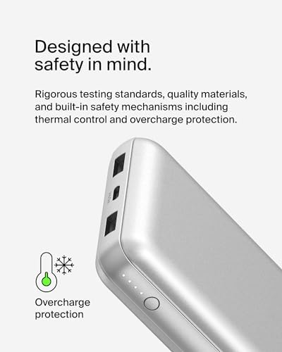 Belkin 20000 m Ah USB-C Power Bank – Dual USB-A Ports, Fast 15 W Charging for i Phone 16/15 Plus, Samsung Galaxy S25, Pixel, i Pad, Nintendo Switch 2 – Travel-Friendly Design in Pearl Blue for Enhanced Device Compatibility and On-the-Go Power