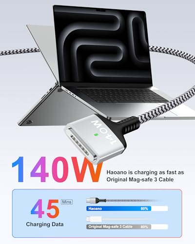 High-Speed 140 W USB-C to Magnetic 3 Charging Cable for Mac Book Air & Pro – 6 ft Durable Cord with Enhanced Compatibility for M1, M2, M3, M4 Models – Effortless Magnetic Connection and Fast Charging Efficiency