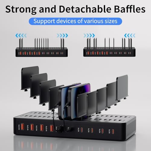 Revolutionize Your Charging Setup with a 60 W 10-Port USB Fast Charging Station – Versatile Device Organizer with Adjustable Dividers for i Phone, Android, Tablets & More – Superior Compatibility & Enhanced Efficiency for Home or Office Use