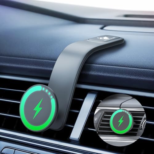 15 W Magnetic Car Mount Charger with 360° Adjustable Arm – Versatile Mag Safe Phone Holder for Dashboard, Windscreen & Vent Installation – Quick Power-Up for Enhanced Compatibility & Hands-Free Navigation