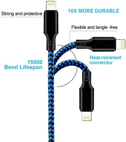 Premium 5-Pack i Phone Charger Set: MFi Certified Nylon Braided Fast Charging Cables (3 FT, 6 FT, 10 FT) for i Phone 14/13/12/11/X/Max/8/7/6/5/SE/i Pad – Unmatched Durability & Versatile Lengths for Every Lifestyle