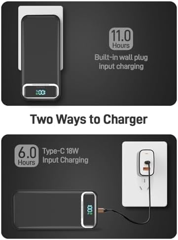 Ultimate 20,000 m Ah Portable Charger with Built-in Cables & AC Plug – Super Fast PD20 W & SCP22.5 W USB-C Power Bank for Quick Device Charging – LED Display & Universal Compatibility for i Phone, Samsung & More – Essential Travel Accessory for On-the-Go Power Solutions