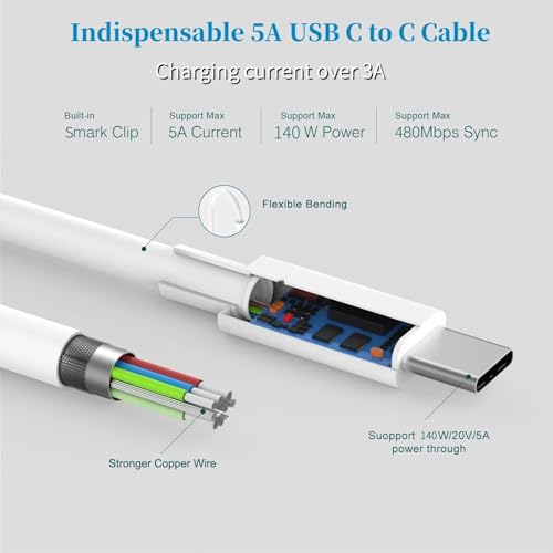 High-Efficiency 96 W USB-C Mac Book Charger with 10 ft 140 W Cable | Ultra-Fast Charging for Mac Book Pro & Air | Compact Folding Design for Easy Portability | Universal Compatibility with M1, M2, M3 Models & i Pad Pro | Enhanced Safety Features for Reliable Performance