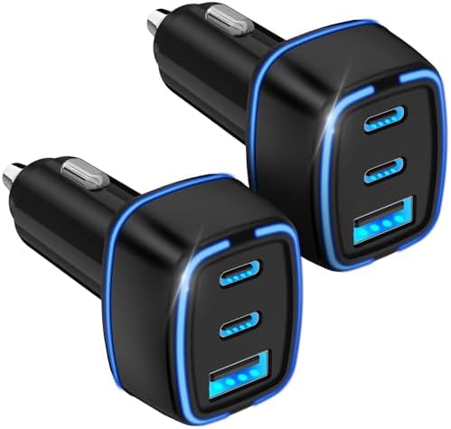 Compact 3-Port USB C Car Charger Adapter – Fast PD Charging for i Phone 16/15 Pro Max, Galaxy S25/S24, i Pad, and Android Devices – Travel Essential for Seamless Connectivity on the Go – Enhanced Performance and Universal Compatibility