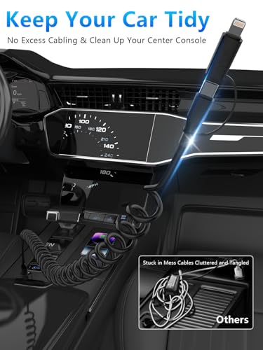 Versatile 4-in-1 Coiled USB C and Lightning Cable for i Phone 15 and 16 – 3 FT Fast Charging Car Charger Cord with 60 W Power Output, Stylish Pink Design, Compatible with Car Play and Android Auto for Ultimate Convenience and Enhanced Connectivity