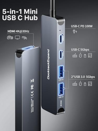 Transform Your Tech Experience with the Dockteck 7-in-1 USB C Hub Multiport Adapter – Ultimate 4 K HDMI, High-Speed Ethernet, 100 W PD Charging, Dual USB 3.0 Ports & SD/TF Card Reader for Mac Book, i Pad, HP, Dell XPS & More – Perfect for Seamless Connectivity and Enhanced Productivity!
