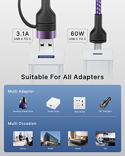 Universal 4-in-1 Multi-Device Charging Cable [2-Pack, 6.6 FT] – 60 W Fast Charging Nylon Braided Lightning & USB-C Cords for i Phone, i Pad, Samsung Galaxy, Mac Book & More – Durable & Tangle-Free Solution for Efficient Powering