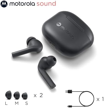 Motorola Moto Buds 065 True Wireless Earbuds – Extended 17-Hour Battery Life, IPX4 Splash Proof Design, Advanced Touch Control, and ENC Microphone for Superior Call Clarity – Noise Isolation Headphones in Stylish Moonless Night Finish for Ultimate Comfort and Connectivity