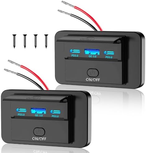 3-Port 12 V RV USB Charging Station – 2 PCS Dual PD3.0 & QC3.0 Quick Charge Adapter for Enhanced Automotive Power Supply – Ideal for RVs, Boats, Motorcycles & Trucks – Fast, Reliable, and Wall-Mountable Solution for All Your Devices