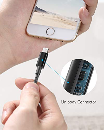 Anker 6 ft Durable Double-Braided Nylon Lightning Cable – Apple MFi Certified for Fast Charging and Data Transfer with i Phone and i Pad Compatibility – Premium Quality Accessory for Reliable Performance (Black)