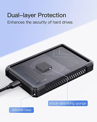 High-Speed Inateck USB 3.2 Gen 2 Hard Drive Enclosure for 2.5 Inch SSDs & HDDs – 6 Gbps Transfer with UASP Technology, Shock-Resistant Silicone Case, Tool-Free Setup for Effortless Storage Expansion