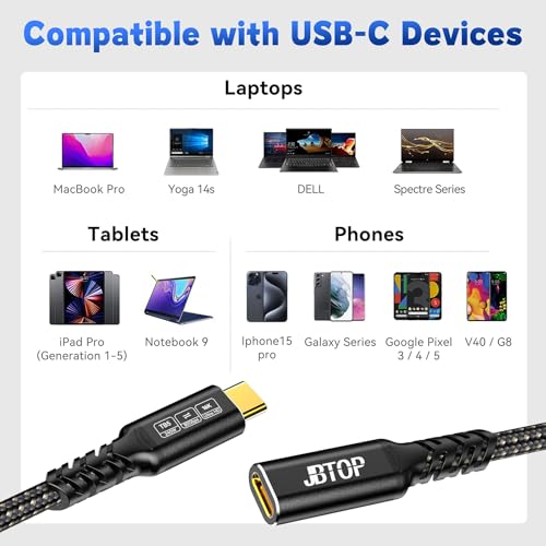 Innovative L-Shaped USB C Extension Cable (2 Pack, 6.6 Ft) – 240 W Power Delivery, 40 Gbps High-Speed Data Transfer, Durable Nylon Braided Design for i Phone 16, i Pad, Mac Book & Mag Safe – Optimal Flexibility for Tightly Spaced Connections