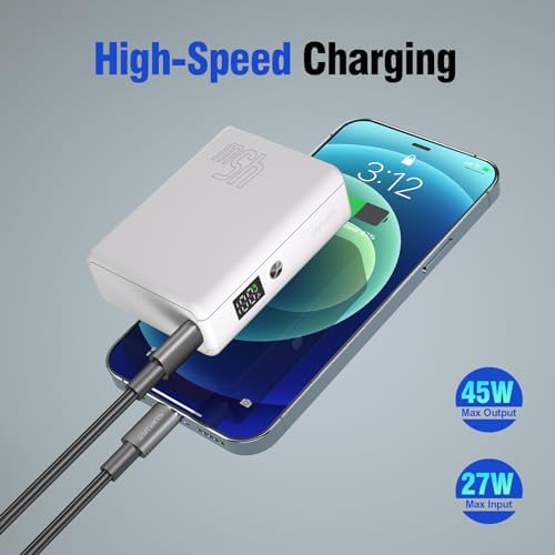 High-Speed 45 W Portable Power Bank – 10,000 m Ah Compact Charger with Dual USB-C Ports for i Phone 15, Samsung Galaxy S24/23/22, i Pad, Mac Book & More – Ultimate Travel Solution with Rapid Charging Technology