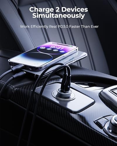 VOLTME 30 W USB C PD 3.0 Car Charger – Fast Charging Dual Port Adapter for i Phone 14/13/12/11 Pro Max, Samsung Galaxy S23/S22/S21, and More – Sleek Navy Blue Design for Universal Compatibility and Efficient Power Delivery on the Go