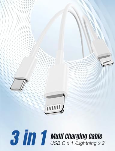 Versatile 3-in-1 i Phone Charger Cable – 6 FT USB C to Lightning with Triple Port Compatibility for i Phone 16/15/14/13/12/11 Pro Max/XS/XR/8 & i Pad Pro/Mini – Fast Charging Solution (2-Pack, Black) for Effortless Multi-Device Power Management