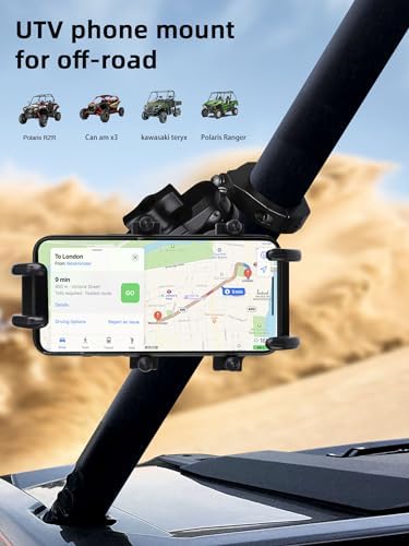 Heavy-Duty Anti-Vibration UTV Phone Mount with Aluminum Bracket – Adjustable Roll Cage Cell Phone Holder for 4.7-7.1″ Devices – Ultimate Stability for Off-Road Adventures and Rugged Terrain Navigation