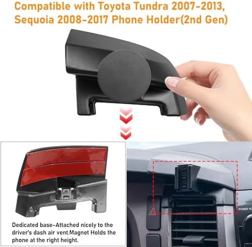 Toyota Tundra & 2 nd Gen Sequoia Magnetic Phone Holder for Air Vent (2007-2013) – Anti-Shake 360° Rotation Dashboard Stand – Premium Black Automotive Accessory for Safe Hands-Free Navigation and Streaming