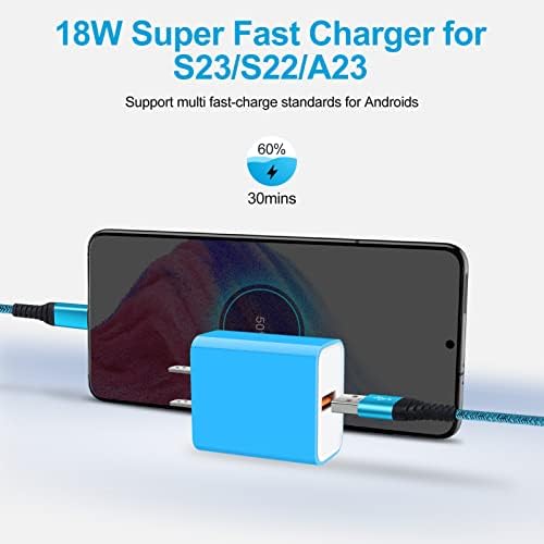 18 W QC3.0 Fast Wall Charger for Android Devices – High-Speed Charging for Samsung Galaxy S23 Ultra, S22, A-Series & Motorola Edge Series with 6 FT USB-C Cable – Compact & Durable Design for Ultimate Portability and Safety