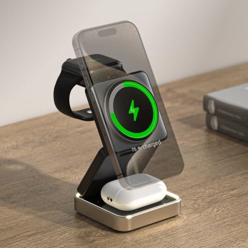 Revolutionize Your Charging Experience with the Ultimate 3-in-1 Fast Charging Station – Magnetic Wireless Dock for i Phone 16 Pro Max, 15, 14, 13, 12, Plus Apple Watch & Air Pods Compatibility – Portable Multi-Device Power Hub with USB-C Headphone Stand for Effortless Tech Management and Unmatched Charging Speed