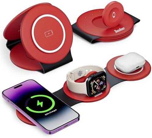 Hicober 3-in-1 Magnetic Wireless Charging Station for i Phone 15, Apple Watch, and Air Pods – Ultra-Fast 18 W Portable Travel Charger with Foldable Design for i Phone 16, 14, 13, 12 Pro/Max/Plus – Optimal Compatibility and Sleek Aesthetics for Effortless Charging Experience