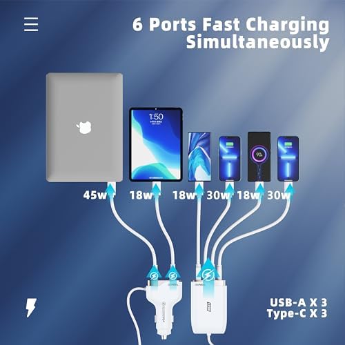 Experience Rapid Roadside Charging with SUNDA 120 W USB C Fast Car Charger – 4-Port Adapter Featuring Dual Type C PD60 W/PPS60 W for i Phone 16/15 Pro/Max/14 & Samsung Galaxy S24, Plus Dual USB-A 30 W QC3.0 for All Android Devices – Compact, Durable, and Universally Compatible for Effortless Multi-Device Charging on the Go