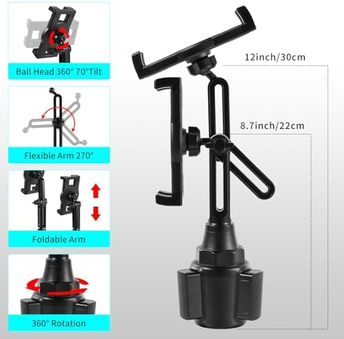 Peastrex Adjustable Tablet Holder for Car – Universal Cup Mount Stand for i Pad, i Phone & Galaxy Z Fold | 360-Degree Rotating Design for Enhanced Viewing & Hands-Free Convenience in Trucks, Golf Carts & More