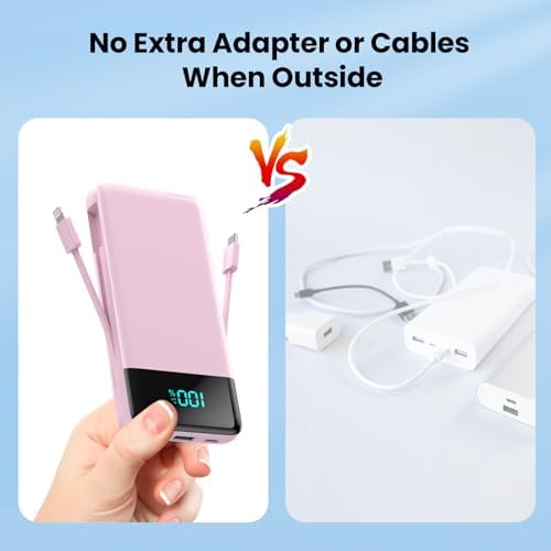 Upgrade Your Charging Experience: 13800 m Ah Portable Power Bank with Built-in Cables and Wall Plug – Fast Charging USB-C Battery Pack for i Phone 16/15/14, Samsung & Android Devices – Ultimate Travel Companion with 4 Outputs for Simultaneous Device Charging