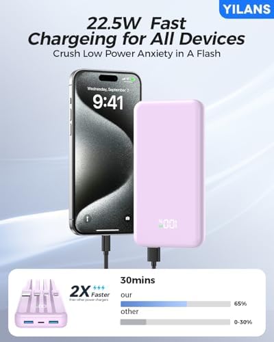 Extraordinary 42800 m Ah Portable Charger with Integrated Cables – 22.5 W PD Fast Charging Power Bank for i Phone 16/15/14/13/12 & Android – Charge Up to 6 Devices at Once with Advanced Safety Features – Optimal Travel Companion with User-Friendly LED Display Experience unparalleled charging capabilities with our cutting-edge 42800 m Ah portable power bank, designed for seamless compatibility with i Phones (16-11 series) and popular Android devices like Samsung S23/S22/S21. Featuring built-in cables (Type-C, i OS, Micro, USB-A), this all-in-one powerhouse eliminates the need for multiple cords and adapters, making it perfect for dynamic lifestyles. With lightning-fast 22.5 W PD fast charging technology, boost your i Phone 15 to 60% in just 30 minutes while safeguarding your devices with intelligent charging recognition. This versatile charger supports simultaneous charging for up to 6 devices, ideal for travel, camping, or outdoor adventures. The compact design (5.61”x2.88”x1.12”) and intuitive LED display ensure you’re always in control of your power needs. Stay connected and worry-free with built-in security features that monitor and prevent overcharging. Elevate your on-the-go lifestyle with this essential power bank!