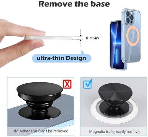 Ultra-Slim Luminous Magnetic Base for Pop Socket – Versatile Clear Stand Compatible with i Phone 12/13/14/15 Pro Max & Plus – Enhanced Mag Safe Integration for Effortless Hands-Free Viewing – Ideal for Magnetic Charging Accessories – Lightweight Acrylic Design with N52 Magnets – Perfect for All Smartphones with Optional Magnetizing Sheet