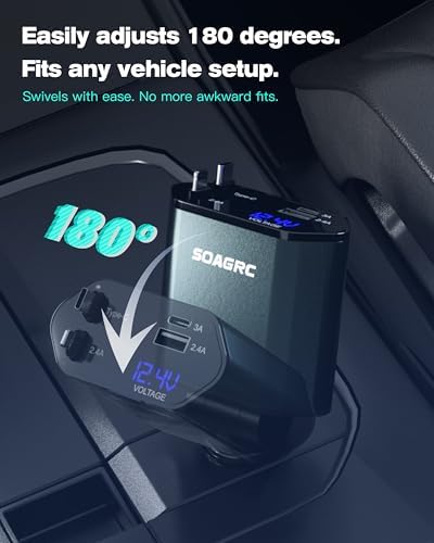 Rapid Charge Retractable Car Charger 69 W – Versatile 4-in-1 Accessory for i Phone 16/15/14 & Android Devices, Dual USB-A & USB-C Ports, Tangle-Free Travel Essential for Men & Women, Enhanced Fast Charging Solution for Road Trips