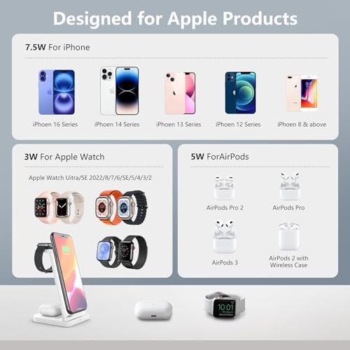 Revolutionary 3-in-1 Wireless Charging Station for Apple Devices – Ultra-Fast i Phone 16-11 Pro Max, Apple Watch, and Air Pods Dock – Sleek Design & Enhanced Safety Features for Effortless Power Management – Perfect Charging Solution for Modern Apple Enthusiasts (White)