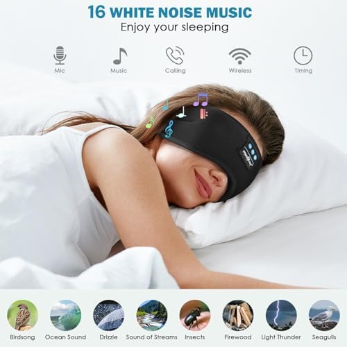 Ultimate Bluetooth Sleep Mask with High-Definition Sound: Perfect for Side Sleepers Seeking Unmatched Comfort and Entertainment – Experience Enhanced Connectivity, Crisp Audio, and Stylish Relaxation for Restful Nights and Mindful Moments – Ideal Gift for Music Lovers and Meditative Souls