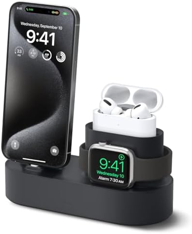 elago 3 in 1 Charging Station for Apple Devices – All-in-One Dock for i Phone, Apple Watch Series 10/9/8/7/6/5/4/3/2/1/SE, and Air Pods Pro/3/2/1 – Sleek, Space-Saving Design with Enhanced Speed and Compatibility (Original Cables Required) – Perfect for Home or Office Use