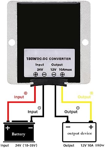 High-Efficiency Waterproof DC 24 V to 12 V Voltage Buck Converter – 20 A, 240 W Transformer for Automotive and Industrial Applications – Reliable Power Module with Enhanced Safety Features and Versatile Compatibility for Golf Carts and Forklifts