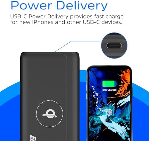Energizer 10,000 m Ah Wireless Portable Charger – Qi-Certified 10 W & 18 W USB-C Fast Charging Power Bank for i Phone 16/15/14/13/12 Series, Samsung, and Android Devices – Lightweight, Durable, and Dual Charging Solutions for On-the-Go Power Needs