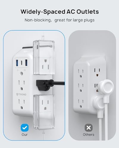 Maximize Your Charging Potential with the TROND Surge Protector Outlet Extender – 5-Outlet Power Strip with 3 USB Ports (1 USB-C) and ON/OFF Switch for Safe, Efficient Device Management at Home, Office, or On-the-Go – Ideal Multi Plug Expander with Enhanced Surge Protection and Space-Saving Design
