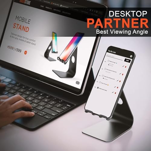 S2 Universal Metal Cell Phone Holder Mobile Stand for Desk & Table | Phone Mount Tablet Stand for Bed with Anti Slip Grip & Charging Dock, Supports All Smartphones & Tablets (up to 12.1 inch) – Enhanced Compatibility and Speed