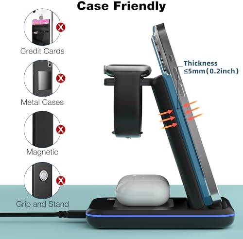 Ultimate 3-in-1 Wireless Charging Station for i Phone, Apple Watch, and Air Pods – Fast Charge with Ergonomic Design, Enhanced Compatibility, and Safety Features for Home, Office, and Travel Use
