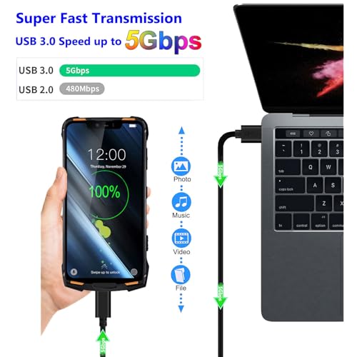 10 mm Extended Tip USB-C to USB 3.0 Cable – High-Speed Data Transfer for i Phone 16 Pro Max, Galaxy S25/S24/S23, and Pixel 9/8 – Perfect for Rugged Cases – Durable 1 M Charging Cables for Seamless Connectivity (Pack of 2) – Enhanced Compatibility for Fast Charging and Data Syncing