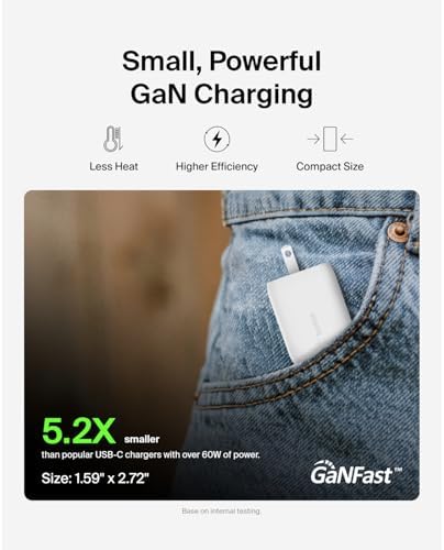 Belkin 65 W Dual USB-C Fast Charger Block – Super Charging PD3.0 with Ga N Efficiency for i Phone 16, Samsung Galaxy S25, Mac Book & More – Dual Port Power Adapter for Rapid Device Charging – Sleek White Design for Modern Aesthetics – Ideal for Multitasking and On-the-Go Lifestyle