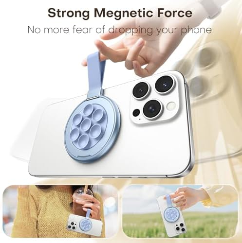 Universal Magnetic Suction Phone Grip by TAURI – 360° Rotating Hands-Free Holder for i Phone 16 Pro Max, i Phone 15, Android & Samsung S25 – Durable Silicone Design for Secure Grip and Enhanced Usability, Perfect for Multitasking and Easy Transport