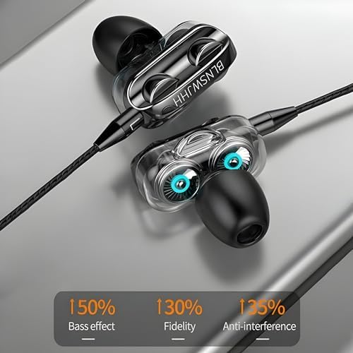 Premium Wired Earphones with Microphone for Active Lifestyles – Noise Cancelling In-Ear Headphones with Deep Bass Stereo Sound for Workouts, Gaming, and Clear Calls (Black) – Versatile Compatibility and Ergonomic Comfort