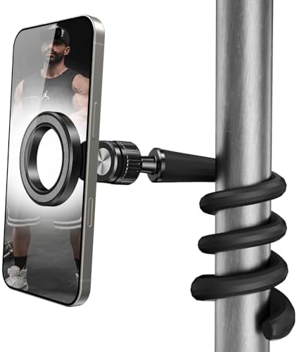 Flexible Gym Phone Holder for Peloton Treadmill Spin Bike – Gooseneck Magnetic Phone Mount for iPhone MagSafe Samsung, Wrap Around Phone Stand for Stroller/Desk/Shopping/Women Men Gym Gifts – Enhanced Compatibility and Speed