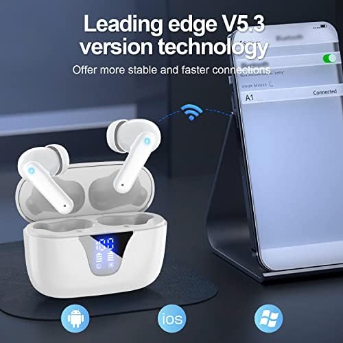 ZIUTY 2025 Wireless Earbuds – 50-Hour Playtime Bluetooth 5.3 Headphones with Deep Bass for HD Stereo Sound, IPX5 Waterproof for Active Lifestyles, Ergonomic Fit with Built-in Mic for Seamless i Phone & Android Connectivity – Elevate Your Audio Journey