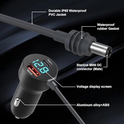 3-in-1 Starlink Mini Car Charger – Advanced DC Power Cable with PD 36 W & QC 3.0 Fast Charging, LED Voltage Indicator, 12 V-24 V Vehicle Power Adapter for Cars, RVs, and Trucks – Ultimate Compatibility for On-the-Go Connectivity