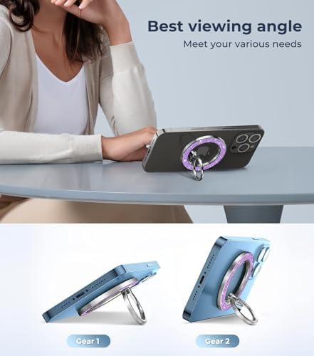 Chic Glitter Magnetic Phone Ring Holder for Mag Safe – Stylish Finger Grip Stand for i Phone, Kindle & Smartphones, Enhanced Stability with Versatile Compatibility for Pop Sockets – Elevate Your Daily Mobile Experience with Glamour and Functionality