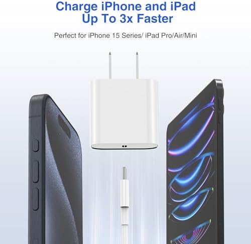 Ultimate USB C Charger for i Phone 16 & 15 – Fast Charging with 10 FT Long USB C to C Cable – Ideal for i Pad Pro 12.9/11 & i Pad Air 5 th – Reliable Power Block for Home & Travel – Enhanced Speed & Compatibility